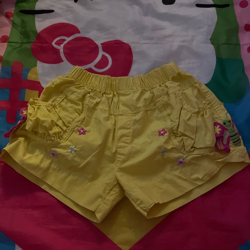 Yellow Kids Shorts with Embroidery